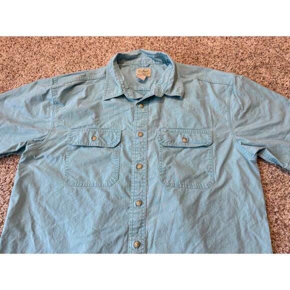 L.L. Bean Mens short sleeve shirt, size L, Traditional fit; Light Teal/Blue - Picture 8 of 8